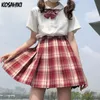 Kosahiki escola menina uniforme saias plissadas 17 cores japonês cintura alta a linha y2k xadrez saia arco sexy jk uniformes para mulher 240314