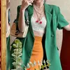 Trajes de mujer 2024 Chaqueta de traje verde de manga corta temperamento fino moda Casual pequeño Retro primavera y verano