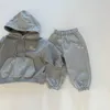 Autumn Children Long Sleeve Letter Print Sweatshirt 2st Suit Baby Casual Hoodie Set Girls Outfits Infant Boys Sportwear 240313