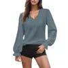 Kvinnors T -skjortor Kvinnor Autumn Fashion Shirt Blus Sexig V Neck ihålig ut veckad ärm Topp Casual Solid Colors Long GG