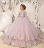 2023 Tulle robe de bal enfant en bas âge robes de fille de fleur en couches volants passepoil violet petit Glitz filles robe de concours BC14832 GJ03159880119