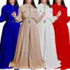 Ethnic Clothing Elegant Women Office High Waist Wide Leg Jumpsuit Turn Down Collar Long Sleeve Romper Button Pleated Femme Bodysuits Belted