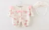 Baby flicka rompers kläder flickor kläder kostym spetsar blommor rompers hattar babykläder sätter spädbarn jumpsuit gåvor barn suit307e9839839