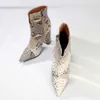 HBP Non-Brand Luxury Style Fashion Zipper Up Ankle Bootie Sexy Snakeskin Women Chunky Heels Party Short Boots Women Designer Boots