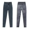 Damesjeans Winterfleece Veet Skinny dikke warme denim potloodbroek Mode Hoge taille Slanke legging met knopen Casual broek