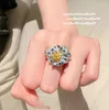 Anillos de racimo JitDoo Piedra preciosa floral plateada con anillo de circonio cúbico brillante de oro de 18 quilates para mujeres Fiesta de lujo Compromiso nupcial