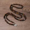 Strand Oaiite 8mm 노란색 호랑이 눈 팔찌 남성 연꽃 펜던트 랩 108mala Female Pulse Reiki Balance 목걸이 보석 선물