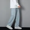 2023 Korean Mens Casual Long Jeans Classic Man Straight Denim Wideleg Pants Solid Color Light Blue Grey Black 3XL 240314