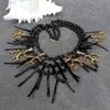 YYGEM 3 rows 40mm Black Coral 38x60mm Golden Resin Branch 8mm Onyx Statement Necklace Handmade Women Jewelry 240305