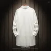 Chemises décontractées pour hommes 2024 Été Taille Lâche Moyenne Longue Chemise de couleur unie Coton Lin Vêtements à manches