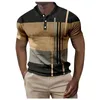 T-shirts d'été hommes polos boutons vers le bas à manches courtes hauts à carreaux revers rayé imprimé T dessus de chemise pulls élasticité mâle 240315