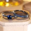 Anneaux de mariage Royal Blue Rose Rouge Violet Vert Pierre Ronde Promesse Bague de Fiançailles Ensemble Noir Or Couleur Couple Ensembles De Mariée Fête Des Mères