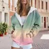 Kadın Hoodies Moda Sonbahar ve Kış Renk Gradyan Baskı Sweatshirt Elbise Fermuar Kıyafetleri Genç Kızlar Uzun Polar Sweatshirt