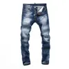 2024 Våren och hösten personlig elastisk Big Break Personlig tät nattklubb Fashion Breakthrough D2 Jeans Mens Pants Blue