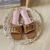 Designer women's slipper sandals 2024 new metal buckle flat slippers fashion one-line sandals women wear casual single shoes