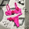 Kvinnors badkläder Kvinnor Swimsuit Set tvådelar Bikini Stylish Summer With Flower Decor Bandeau Top High midje Push Up