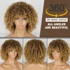 Perruque blonde courte bouclée pour femmes noires Afro crépus perruque bouclée avec frange synthétique naturel sans colle Ombre brun blond Cosplay perruque 240305