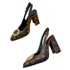 Sandals top leather designer shoes old flower high heels metal letter pumps luxury women's party shoes back straps platform shoes pointed toe pearls new fashion shoes