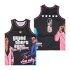 Moive Basketball Film Grand Theft Auto Jersey Vice City Rockstar Games Blue Pink White Black All Stitched Team Black Blue Red College Pullover Retro Sport Fans