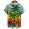 Mäns casual skjortor Summer Vocation Lapel Camisa 3D Tryckt Coconut Tree Hawaiian Topps Fashion Men Women Beach Short Sleeve Blue Boys