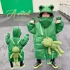 Down Coat Children's Winter Cotton Jacket Casual Thicked Long Cartoon Frog Girls Clothing Baby Hooded Kids Clothes Tz988