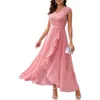 Women V-Neck Casual Dresses Wedding Guest Hi-Lo Floral Lace Prom Cocktail Party A-Line Formal Bridesmaid Dress