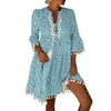 Abiti casual Abito estivo da donna Stampa Boho Scollo a V Manica corta T-shirt vintage taglie forti allentata per donna Vestido Robe