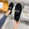 Boots Celebrity Metal chain fur flats woman plush loafers fleeces sneakers ins winter shoes women lambswool moccasins plus size 42/43