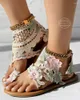 Sandales pour femmes, motif Floral, bout ajouré, dentelle, fleur, Style romain, chaussures plates ouvertes