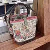 Factory Clearance New Hot Designer Handbag Color Blocking Graffiti Bucket Bag Summer Shoulder