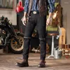Erkekler Kot Siyah 2024 Üst düzey sokak trend İnce oturan serin fermuar dikiş motosiklet sıska streç sıkı pantolon