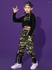 Etapa desgaste 2024 Kpop Girls Jazz Dance Traje Black Crop Tops Camuflaje Pantalones Niños Hip Hop Rendimiento Ropa Moderna BL12331