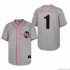 Moive Baseball NEXT FRIDAY Jersey 1 DAY DAYS IN GREY Zwart Roze Team Allemaal gestikt Cool Base Cooperstown Retro Universiteit Vintage Voor sportfans Ademend uniform