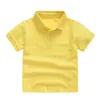 Solid Color Boys Girls Summer T-shirts Kvalitet bomulls uniform Polo barn toppar mode barnkläder 240311