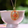 Inlagd Hotan Jade Oval Egg Emamel Pendant S925 Silver National Style China-Chic halsband