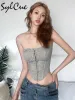 Tops Sylcue Gray Vintage Allmatch Casual Tight Sexy Summer Travel Cool Personalized Confident Women's Chest Wrap Fish Bone Vest