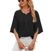 Women Summer Shirts Chiffon Tops Dressy Casual Crew Neck Shirts Ruffle Short Sleeve Loose Blouses