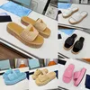 Designer Slipper Dames Heren Sandaal Slippers Luxe Strandslippers Slippers Driehoek Stro Gehaakt Houten Platform Voor Dames Zomer Slippers Raffia Stof646