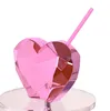 Water Bottles Plastic Heart-shaped Straw Cup Valentine's Day Wedding Supplies Holiday Gift Love Electroplated