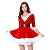 فساتين الحفلات النساء الأحمر الرجعية الفستان على غرار كولدوي عيد الميلاد قصيرة القطن النحيف نصف الأكمام مع حزام بدلة يومية