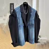 Frauen Anzüge 2024 Mode Frühling Herbst Denim Spleißen Blazer Koreanische Langarm Casual Elegante Damen Anzug Weibliche Oberbekleidung Tops