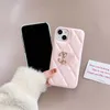 14 Pro Iphone Max Designer Puffy Phone Case For Apple 15 Plus 13 12 Pebbled PU Leather Diamond Pattern Mobile Half-Body Back Cover Coque Fundas Mint Green