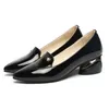 Chaussures habillées Plus Taille 34-42 Ol Office Lady Cuir Verni Noir Bout Pointu Bateau Med Talons Pompes