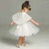 Robes de baptême en dentelle blanche pour filles, tenue de princesse en Tulle à fleurs, pour anniversaire de 1 an, robe de mariée, Cape