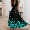 Casual Dresses Summer For Women 2024 Sexy Deep V Neck Formal Sleeveless Long Dress Gradient Zipper Swing Sundress