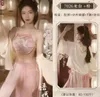 Robes de travail Style Dos Nu Mode Sheer Sexy Chinois Ventre Poche Jupe Ensemble Uniforme Élégant Doux Mature Passion Doux Top 5VH2