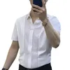 Men's Casual Shirts Men Summer Shirt Turn-down Collar Short Sleeves Solid Color Slim Fit Patchwork Soft Breathable Formal Business Style Top