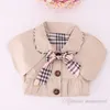 Designer Baby girls shawl trench coat INS toddler kids plaid Bows tie lapel long sleeve outwear children single breasted belt princess clothing Q2088