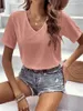 Women's Blouses Finjani Blouse Hollow Out Tie Back Top V Neck Short Sleeve Clothing For Summer