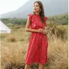 Vestido de verão novo feminino polka dot chiffon solto e versátil comprimento médio